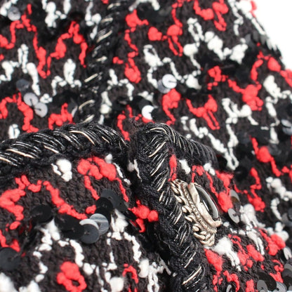 Chanel CC Logo Button Sequined Tweed Jacket — view 8