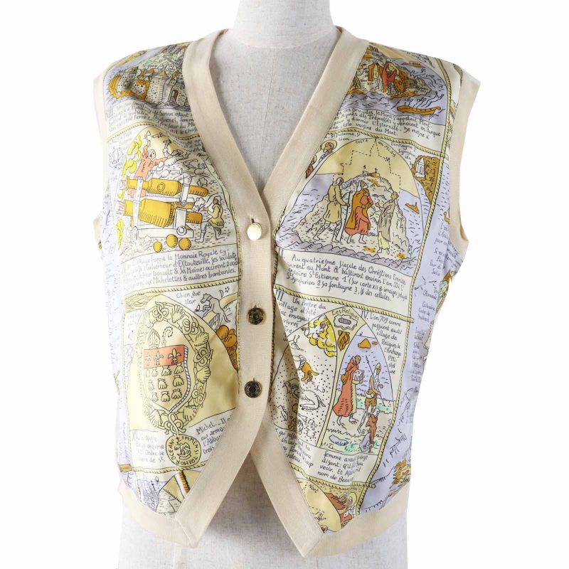 Hermes Vintage MONT Sainct Michel Mont Saint Michel Silk Cotton Rare Vest