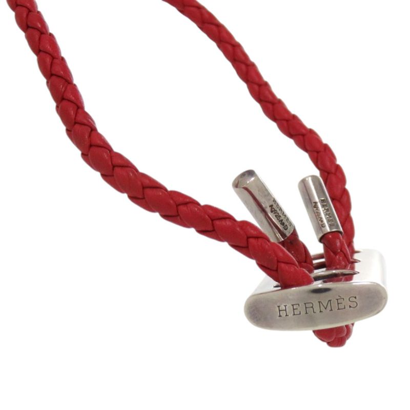 Hermes Silver 925 Leather Silver Hardware Red Bracelet 1125 Hermes