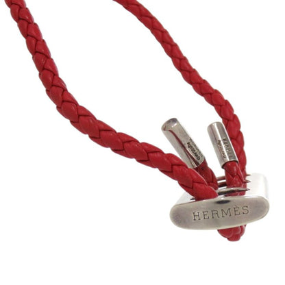 Hermes Silver 925 Leather Silver Hardware Red Bracelet 1125 Hermes