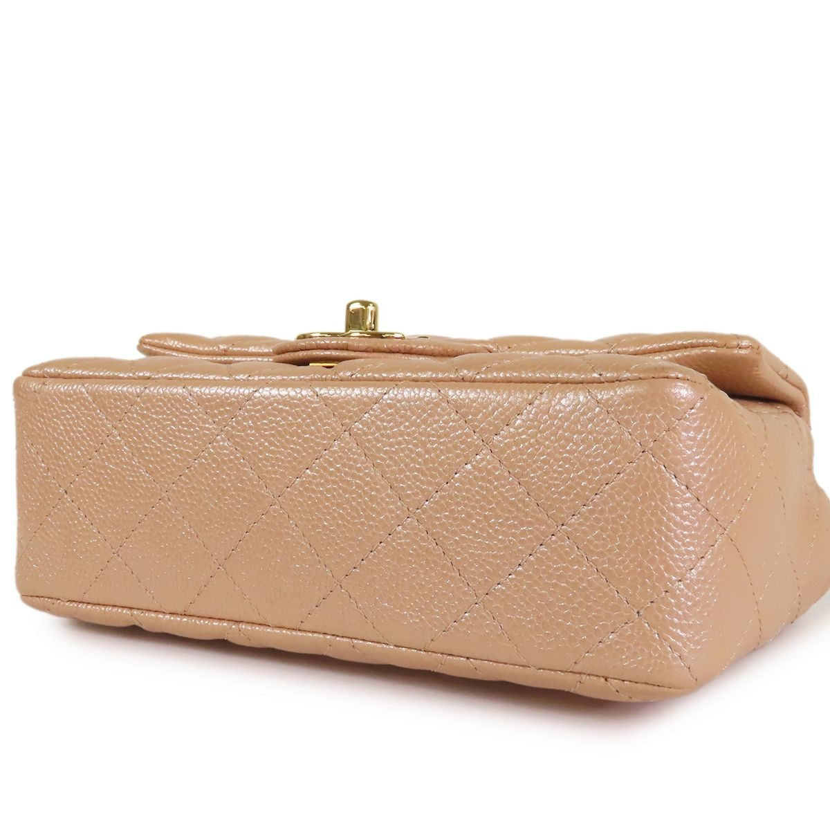 Chanel Single Flap Chain Shoulder Bag Metallic Beige Caviar Leather Mini — view 3