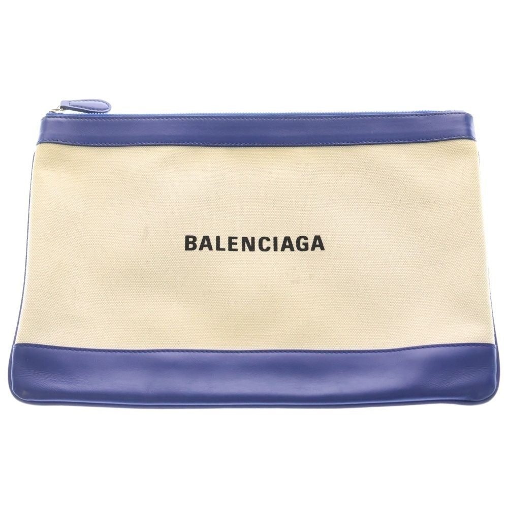 Balenciaga Navy Clip M Canvas Fabric Clutch White