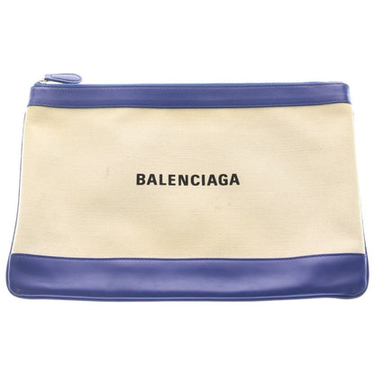 Balenciaga Navy Clip M Canvas Fabric Clutch White
