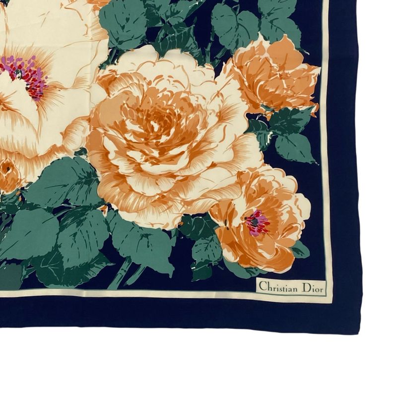 Christian DIOR Scarf Silk Floral Pattern Logo Multicolor