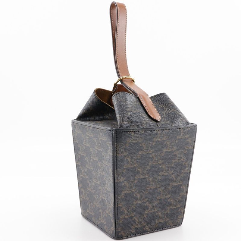 Celine Strap Box Triomphe 197142bzj PVC Black/brown Ladies Handbag