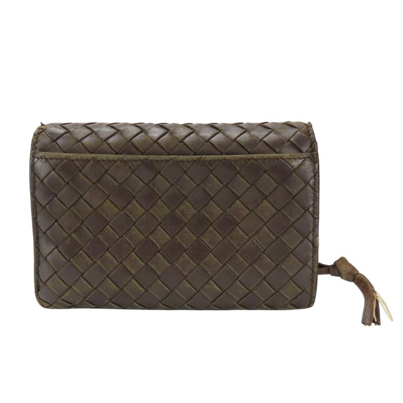 Bottega Veneta Trifold Wallet Intrecciato 113997 Lambskin Dark Brown With Coin