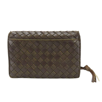 Bottega Veneta Trifold Wallet Intrecciato 113997 Lambskin Dark Brown With Coin