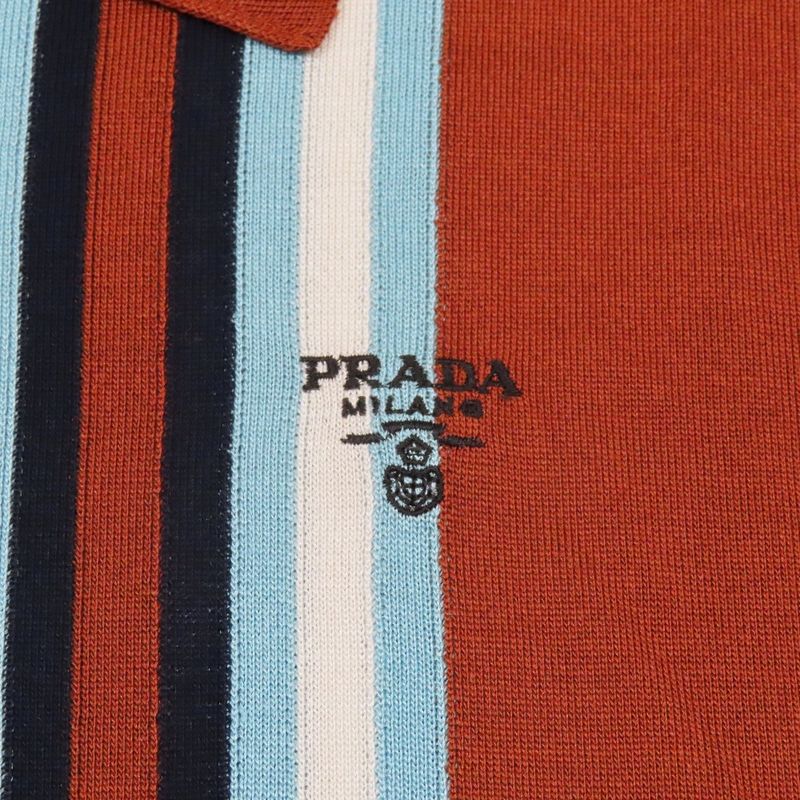 22ss Prada Multi-Stripe Silk Knit Polo Shirt Short Sleeves Logo Embroidery