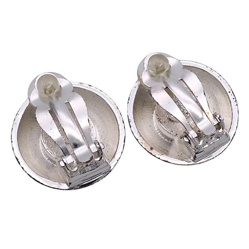Chanel Earrings Ladies Brand Coco Mark Metal GP Silver Gold Round Vintage