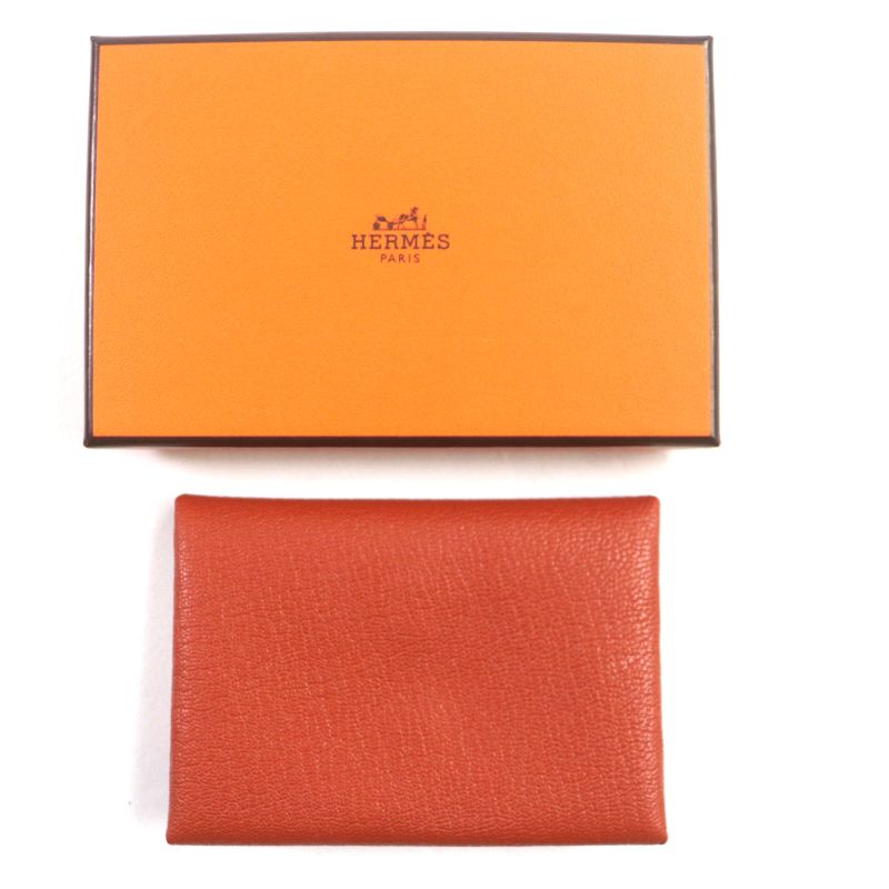  Hermes Calvi Duo Brick Silver Hardware Chevre Mizor Leather Coin Case W