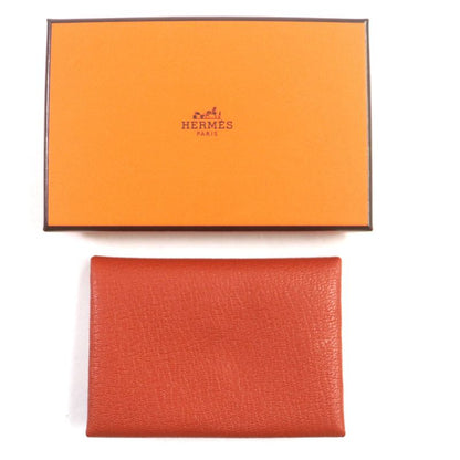  Hermes Calvi Duo Brick Silver Hardware Chevre Mizor Leather Coin Case W