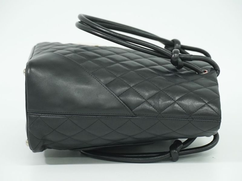 Authentic Chanel Coco Mark Cambon Line Tote Handbag Leather Black White Cambon