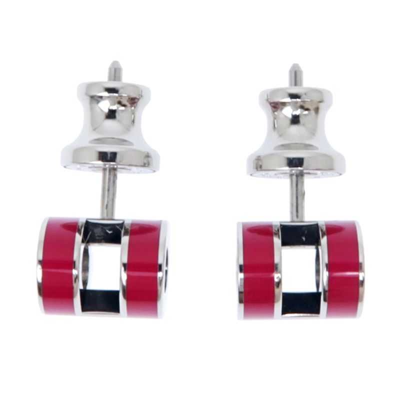 Hermes Earrings Pop Ash Mini H Pair Framboise Silver Color Jewelry