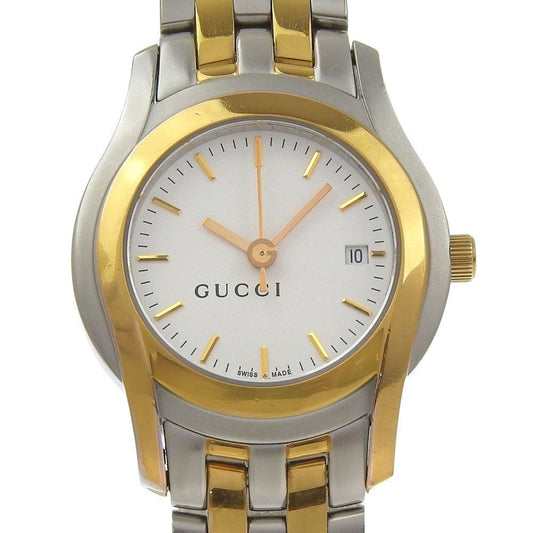 Gucci Stainless Steel Gold Plated Quartz Analog Display White Dial Watch