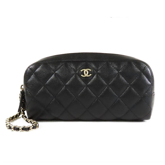 Chanel Timeless Classic Chain Pouch Black Gold Caviar Leather