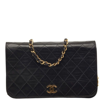 Chanel CC Logo Quilted Push Lock Chain Shoulder Bag Black Lambskin
