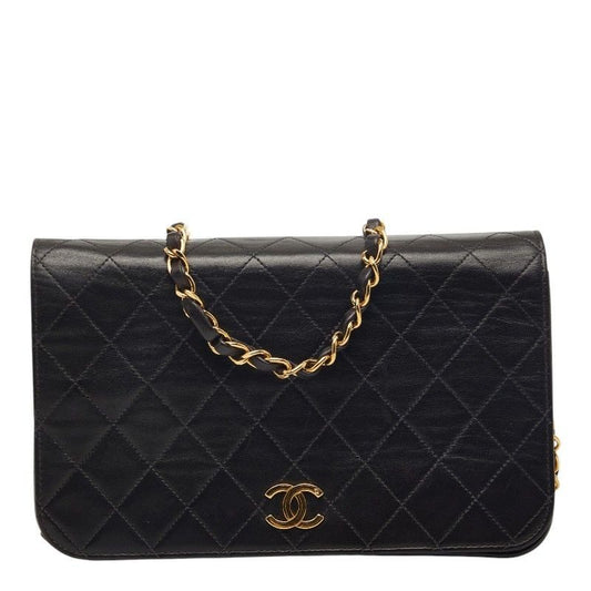 Chanel CC Logo Quilted Push Lock Chain Shoulder Bag Black Lambskin