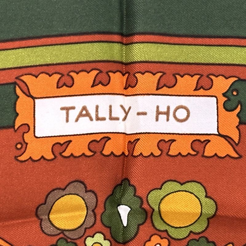 Hermes Scarf Carré 90 Tally-ho Women's Branded Silk Green Red Greenish Animal
