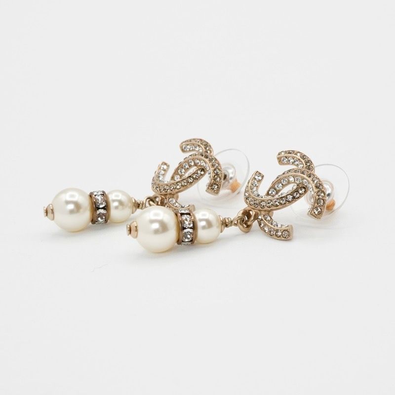 Chanel Earrings Earring Gold White Coco Mark Rhinestone