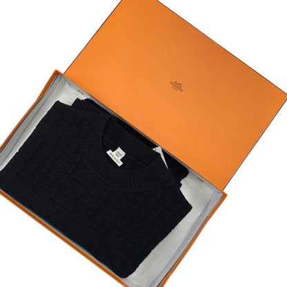 Hermes Dress Wool Black Knit Short Sleeve