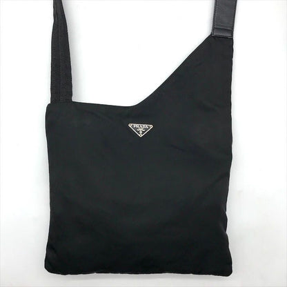 Prada Triangle Logo Nylon Tessuto Leather Shoulder Bag Black