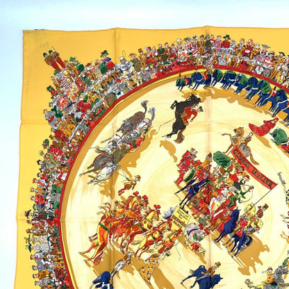 Hermes Carre 90 Cirque Molier Circus Yellow Scarf 100% Silk