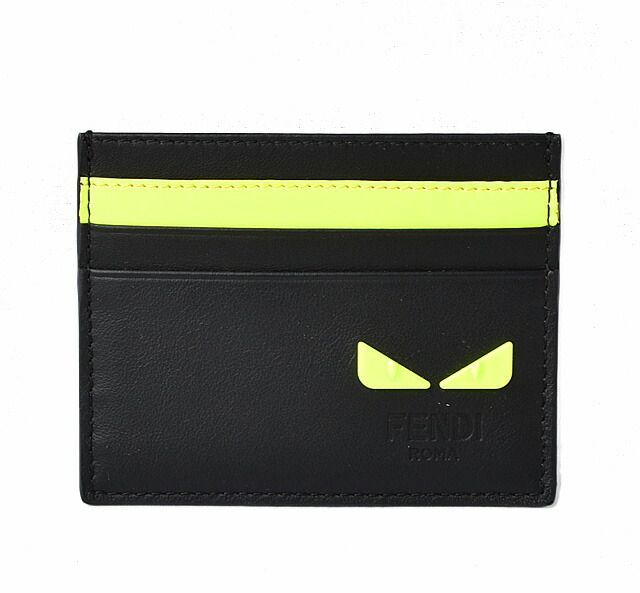 Fendi Card Case Business Card Holder Fendi Leather I SEE YOU Black Fluo Yellow