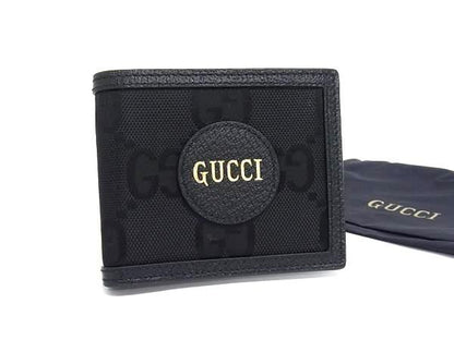 Gucci 625573 0416 Nylon Canvas And Leather Fold Wallet Men's Black Bm7560