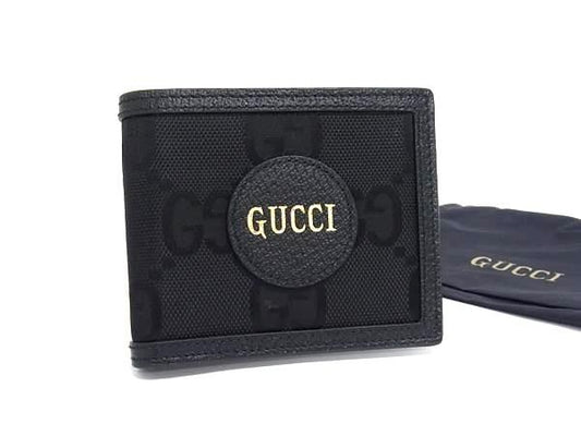 Gucci 625573 0416 Nylon Canvas And Leather Fold Wallet Men's Black Bm7560