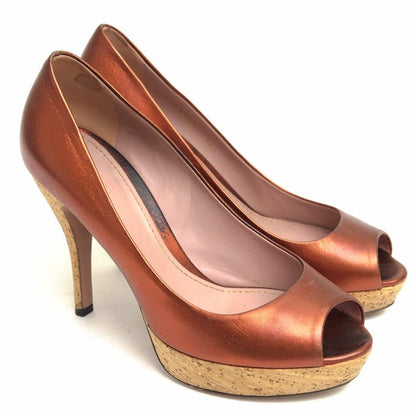 Gucci Pumps Shoes Women Leather Genuine Leather Bronze Copper 311654 Open Toe