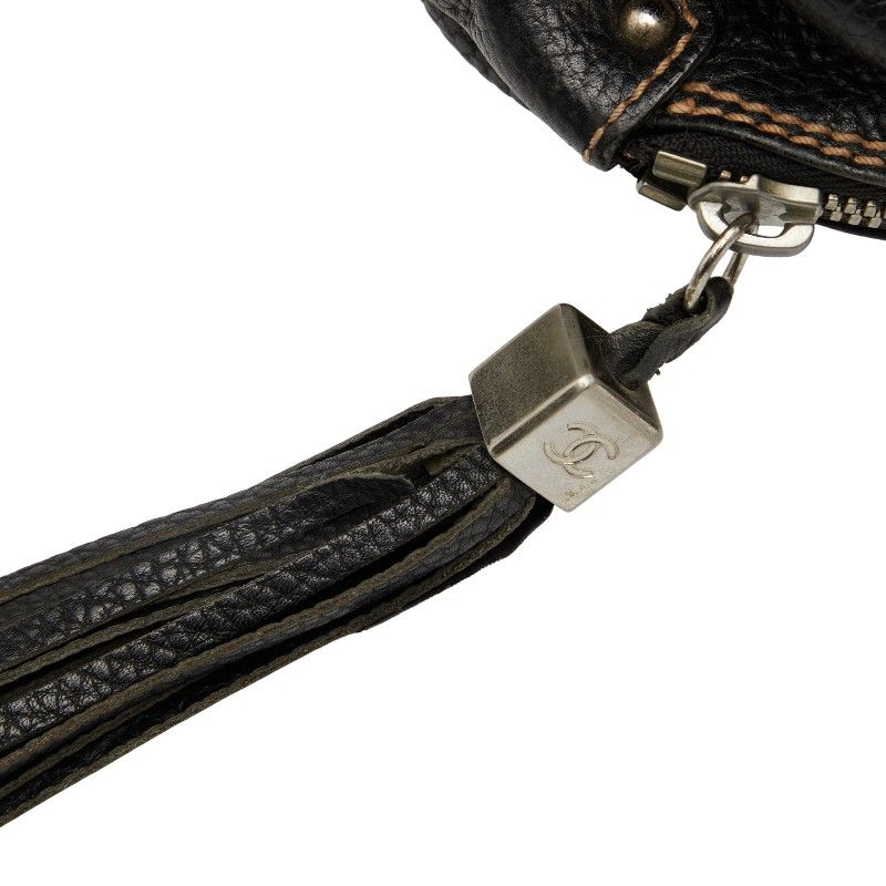 Chanel Logo Fringe Mini Boston Bag Handbag Black Caviar Skin Ladies Chanel