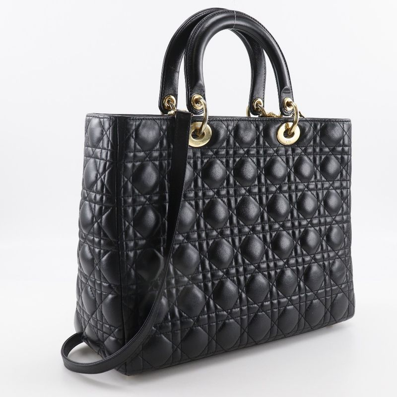 [dior] Christian Dior Lady Dior Large Canage 2WAY Shoulder Lambskin Black
