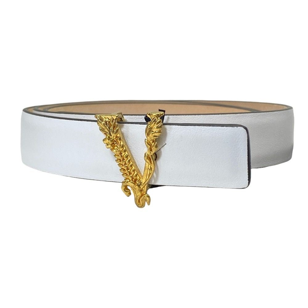 Versace Belt Virtus Barocco Letter Buckle Leather White Gold