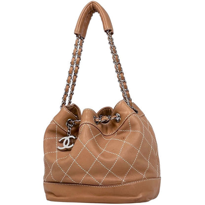 Chanel Wild Stitch Chain Shoulder Bag CC Logo Quilted Salmon Pink