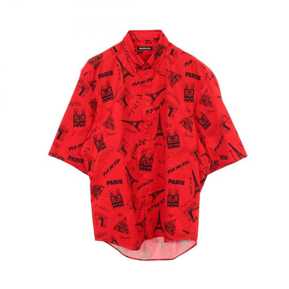 Balenciaga Tourist Print Red Cotton Shirt