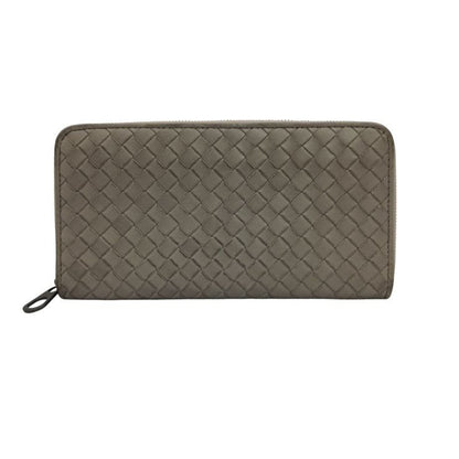 Bottega Veneta Wallet Intrecciato Gray Leather Zip Around