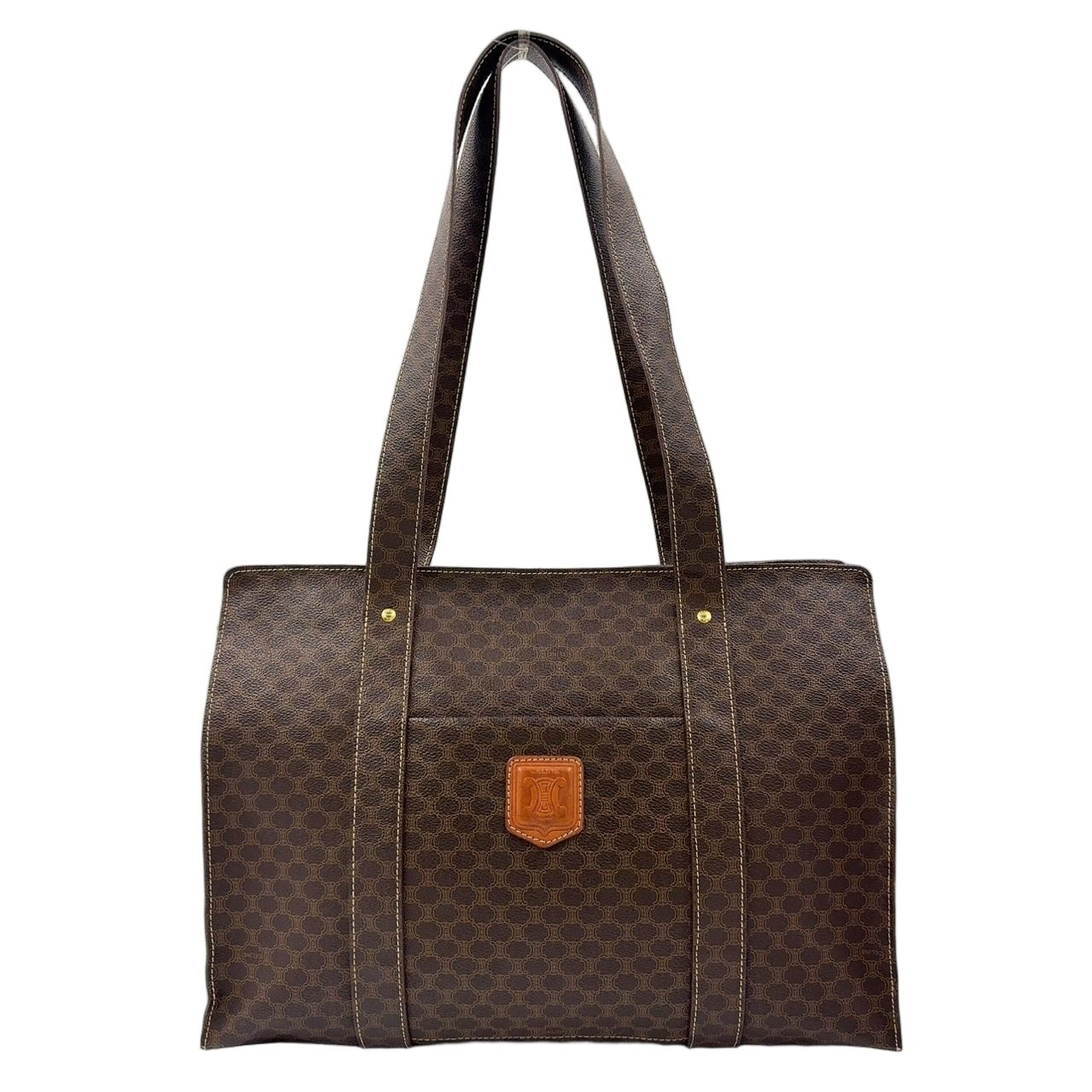 Celine Macadam Pattern Leather Brown Tote Gold