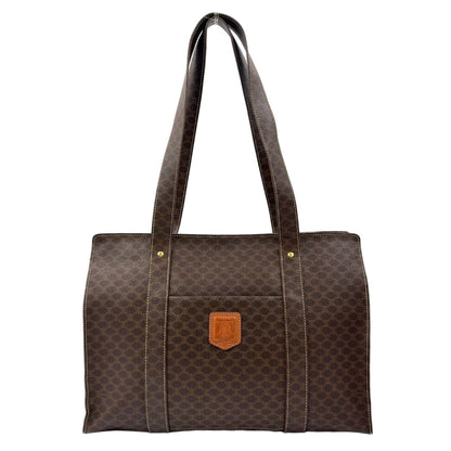 Celine Macadam Pattern Leather Brown Tote Gold