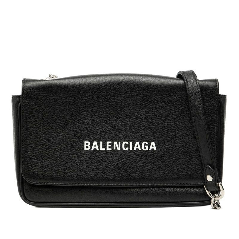 Balenciaga Everyday Chain Wallet Shoulder Bag Black Leather