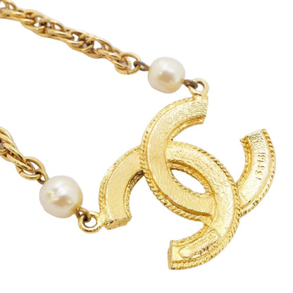 Chanel Necklace Vintage CC Logo Gold Plated Faux Pearl — view 2