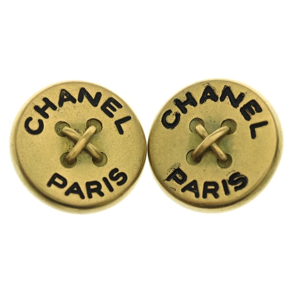 Chanel Button Earrings Gold