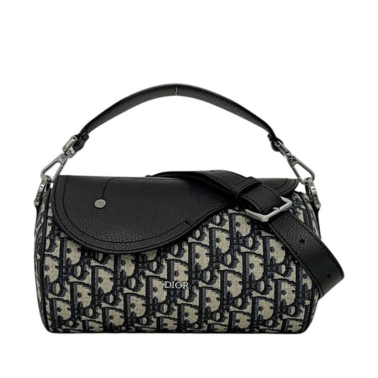 Dior Shoulder Bag Saddle Lola Navy Blue Canvas Leather