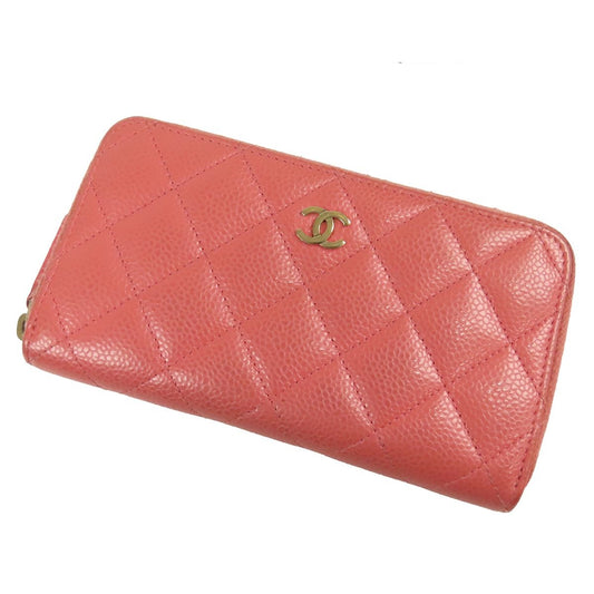 Chanel Wallet Pink Gold Caviar Leather Quilted CC Logo