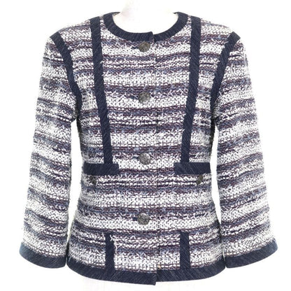Chanel Cotton Lined 100% Silk Tweed Collarless Jacket With Coco