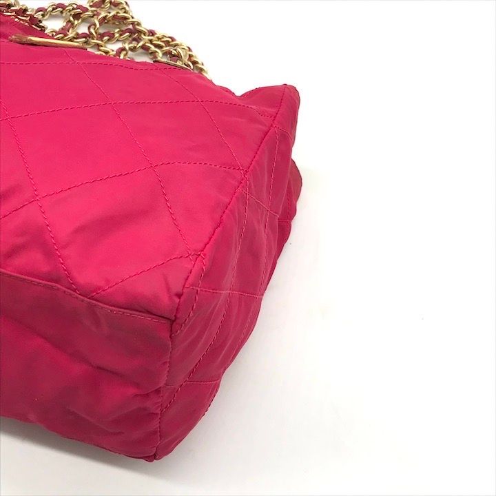 Prada Triangle Logo Tessuto Nylon Quilted Chain Tote Pink
