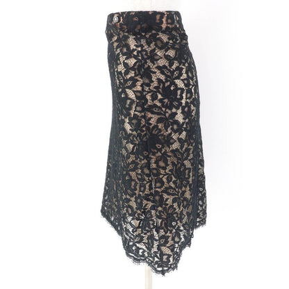 CHANEL P64618v60643 100% Silk Lined Full Lace Skirt With Lion Hardware Black 38