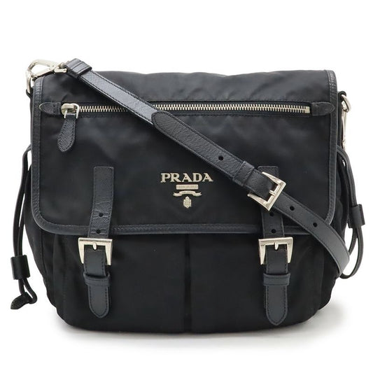Prada Shoulder Bag Messenger Crossbody Nylon Leather Nero Black Silver-hardw