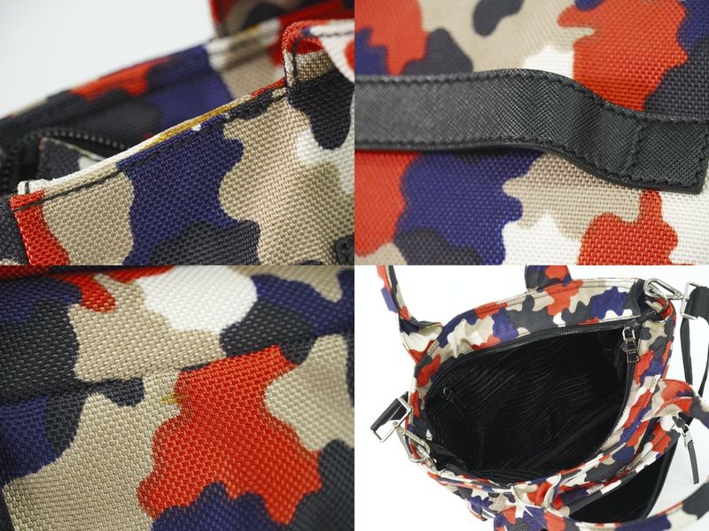 Authentic Prada Camouflage Pattern 2WAY Shoulder Bag Handbag Pochette Canvas