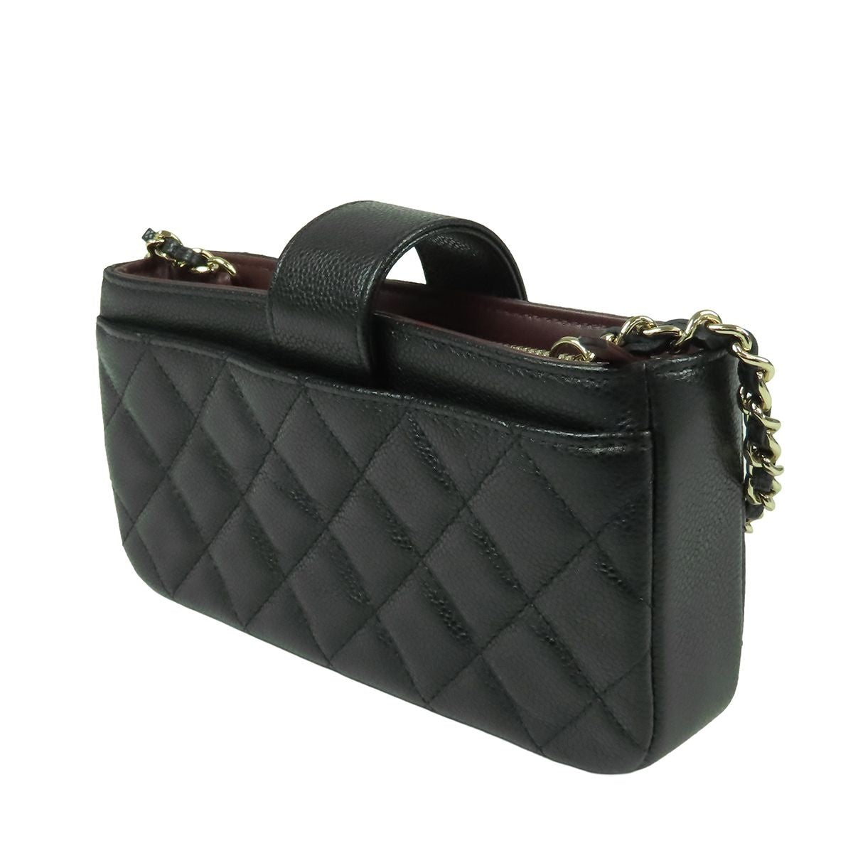 Chanel Phone Case Black Gold Caviar Leather Quilted CC Logo Chain — view 2