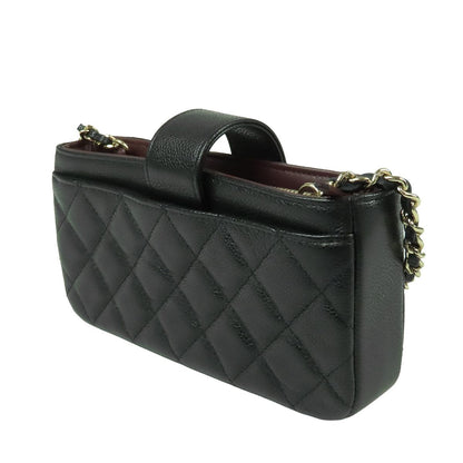 Chanel Phone Case Black Gold Caviar Leather Quilted CC Logo Chain — view 2